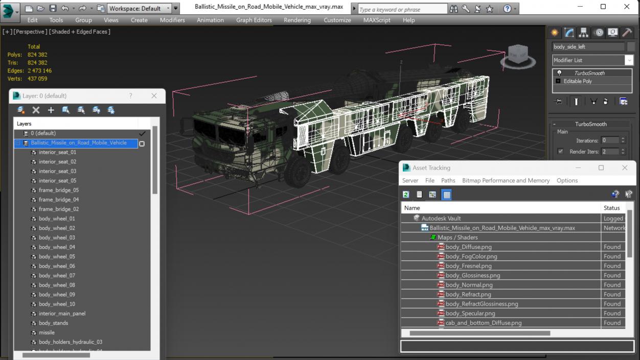 3D model Ballistic Missile on Road Mobile Vehicle