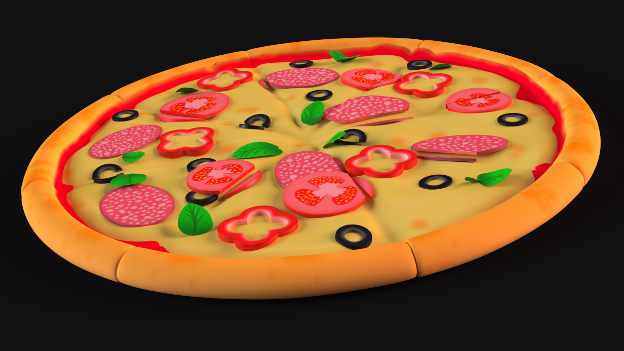 3D Cartoon Pizza Whole Sliced