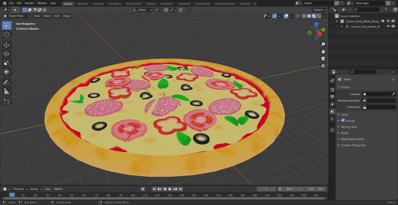 3D Cartoon Pizza Whole Sliced