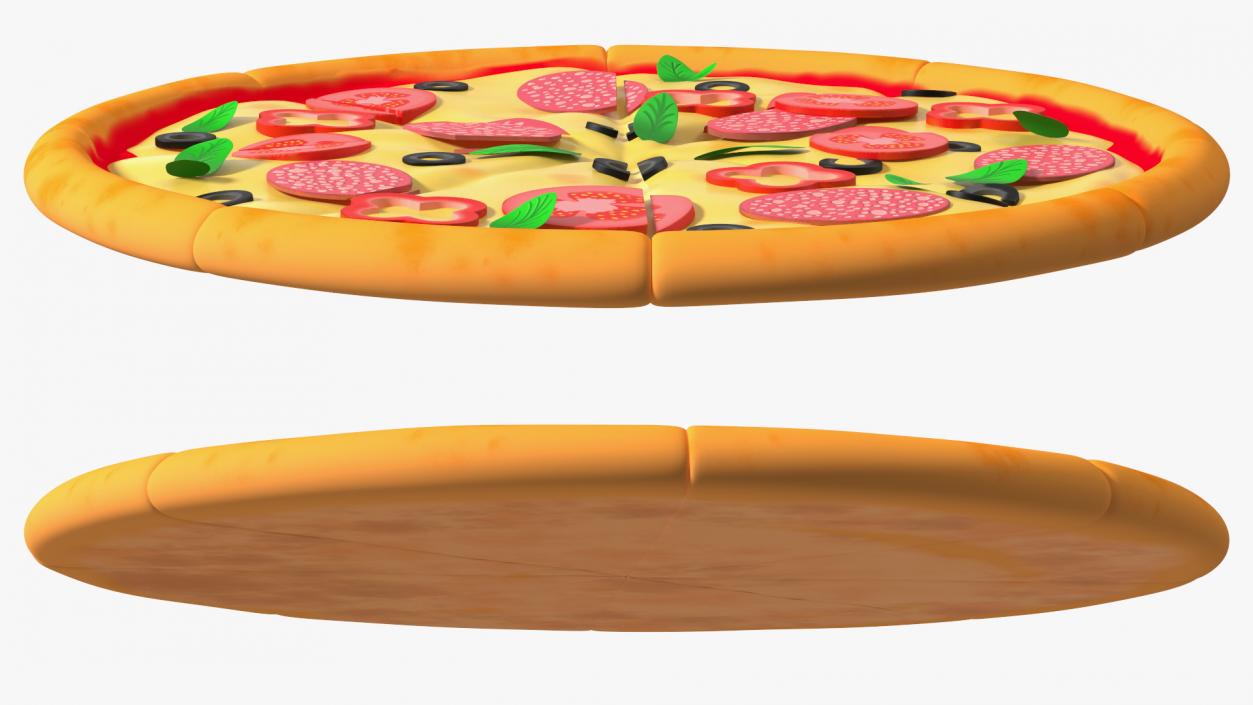 3D Cartoon Pizza Whole Sliced