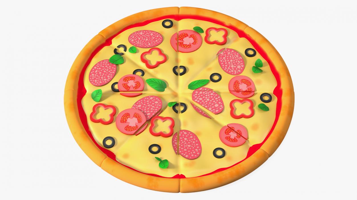 3D Cartoon Pizza Whole Sliced