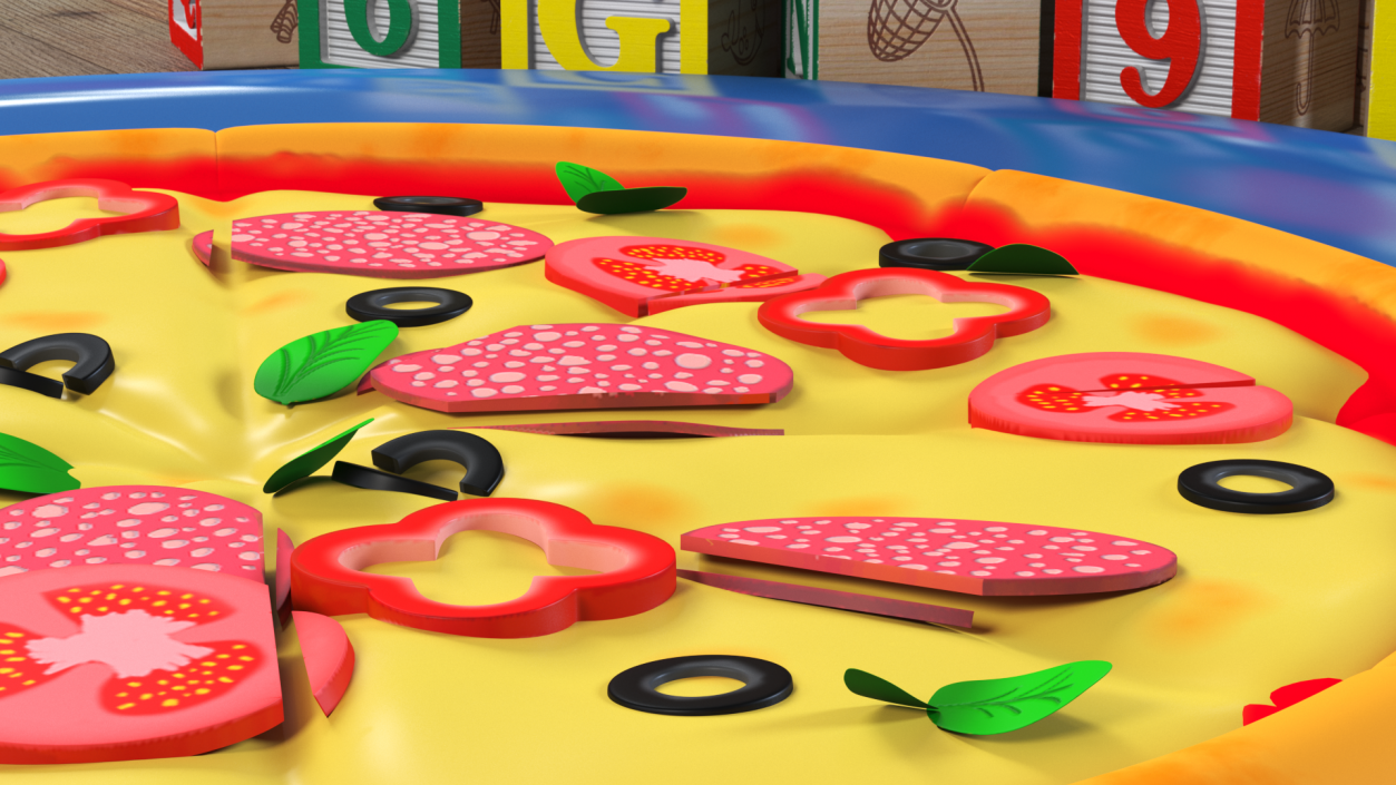 3D Cartoon Pizza Whole Sliced