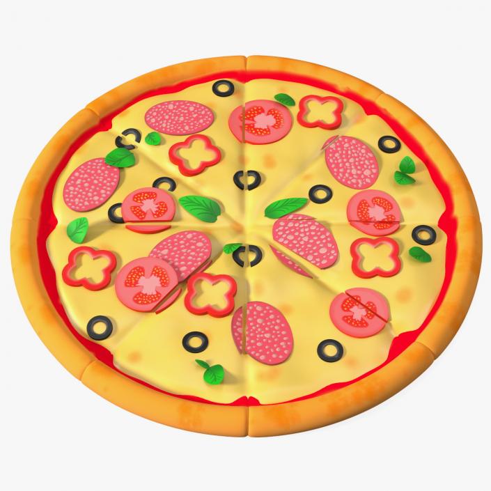 3D Cartoon Pizza Whole Sliced