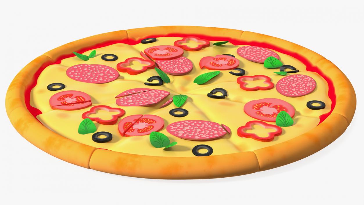 3D Cartoon Pizza Whole Sliced