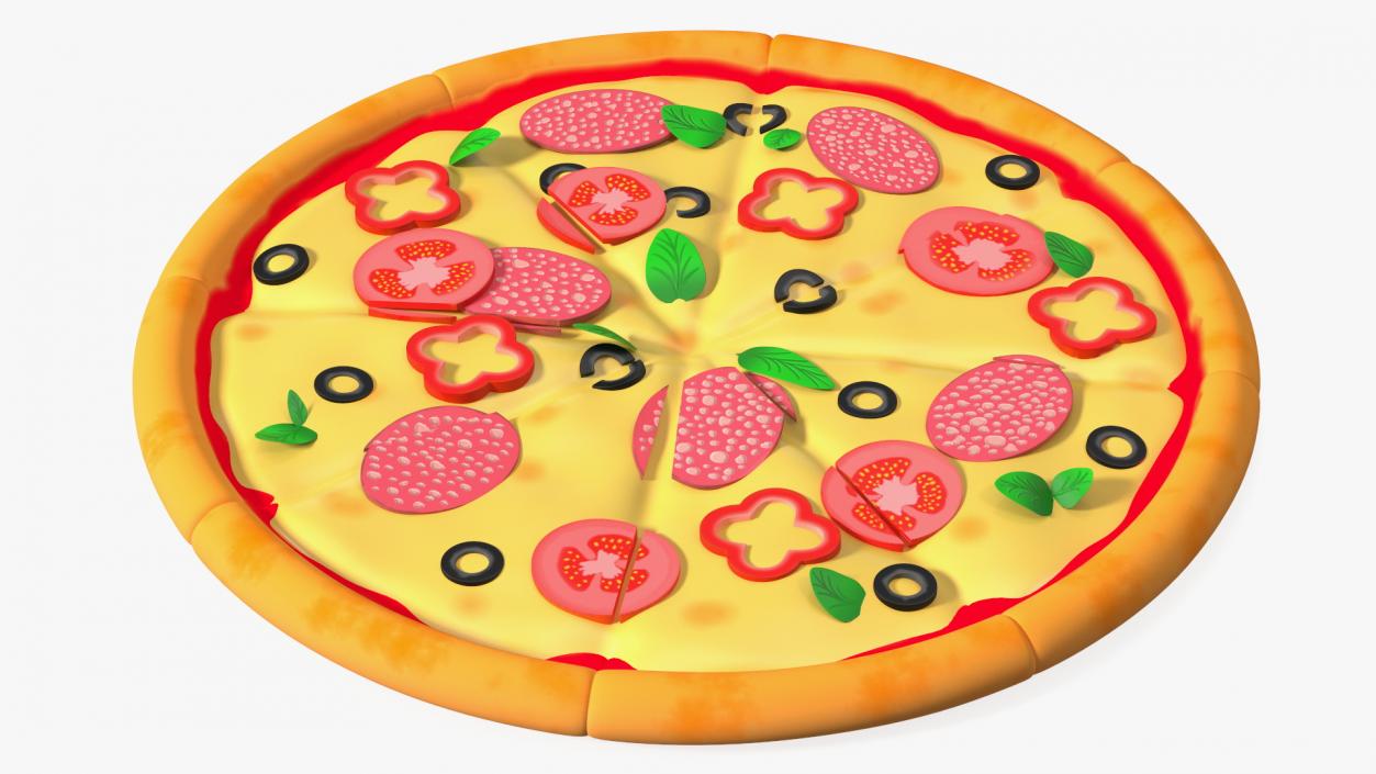 3D Cartoon Pizza Whole Sliced