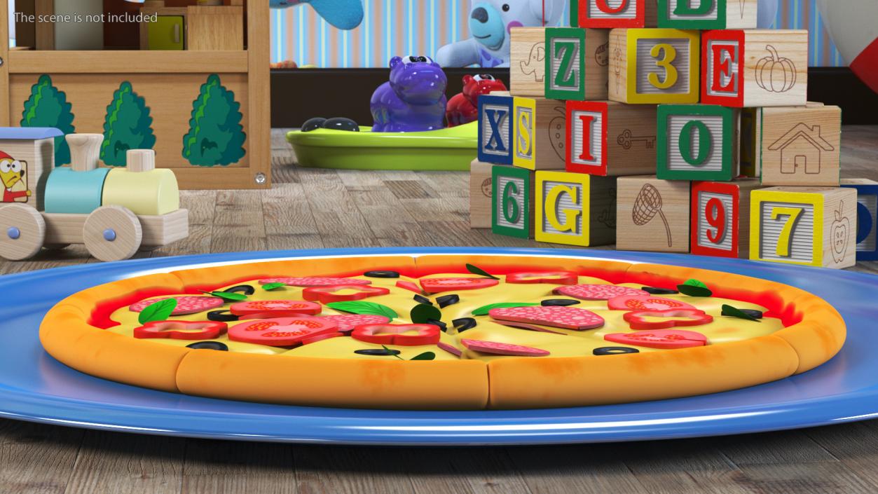 3D Cartoon Pizza Whole Sliced