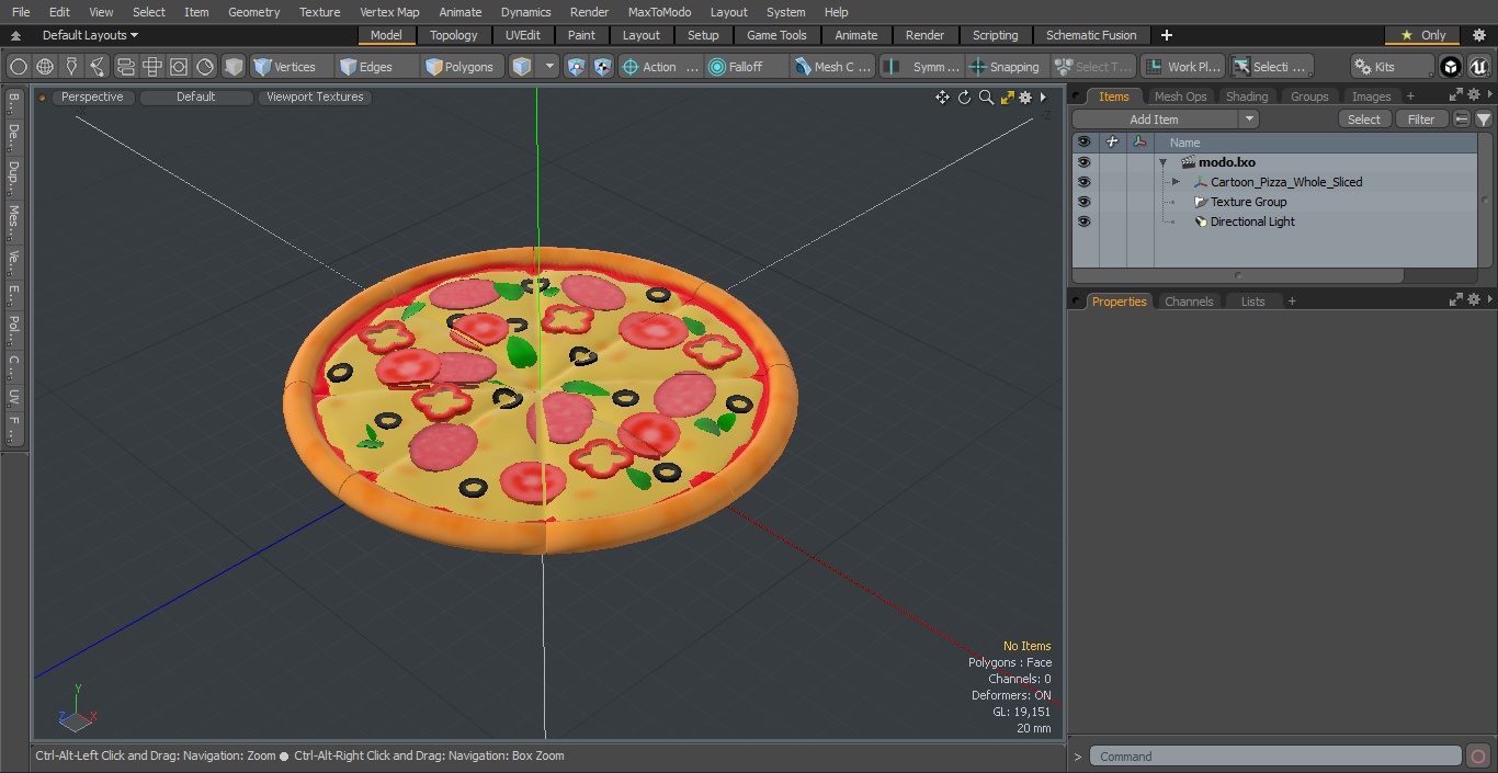 3D Cartoon Pizza Whole Sliced