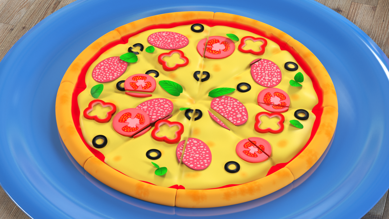 3D Cartoon Pizza Whole Sliced