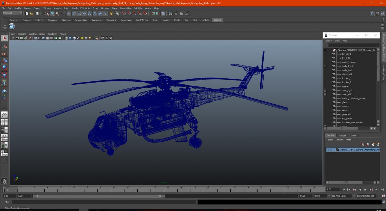 3D Sikorsky S-64 Skycrane Firefighting Helicopter