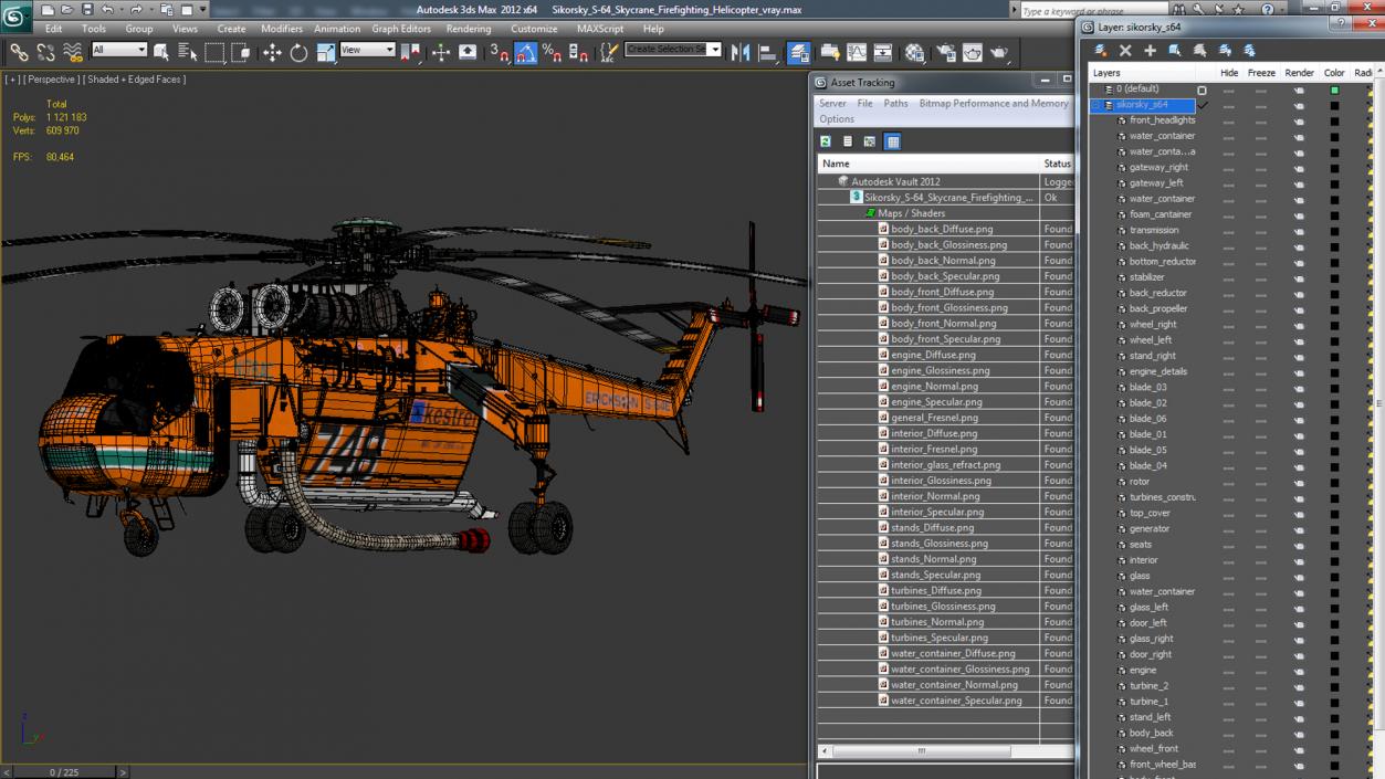 3D Sikorsky S-64 Skycrane Firefighting Helicopter