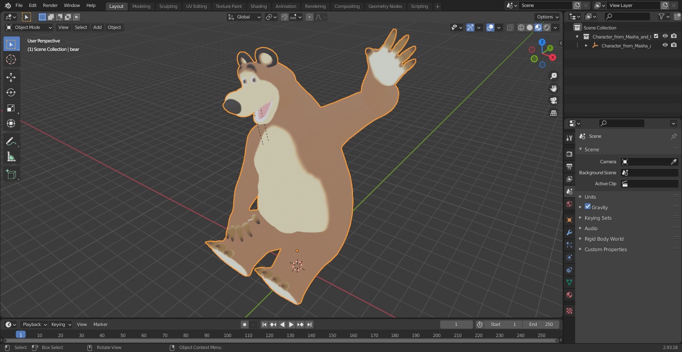 3D Character from Masha and the Bear Sitting Pose