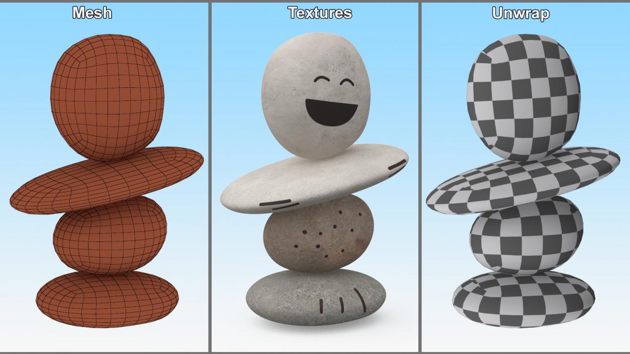 Stack Pebbles with Happy Face 3D model