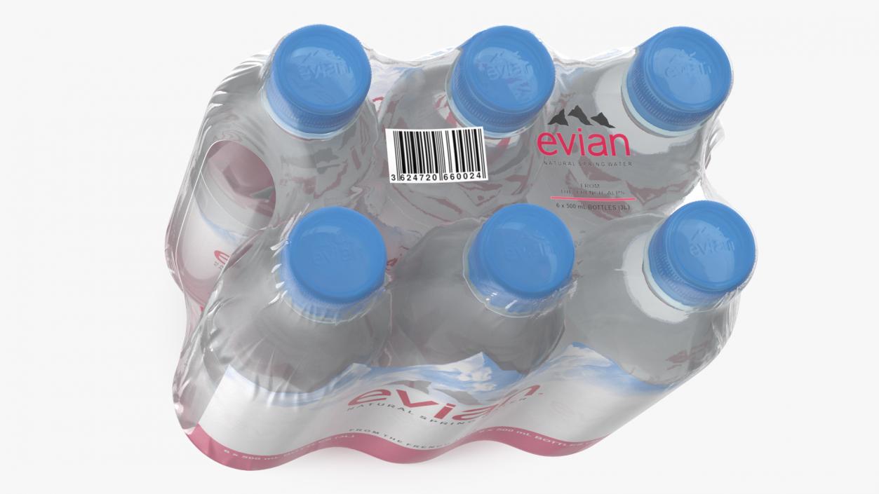 Evian Mineral Water 500ml 6 Bottle Pack 3D model