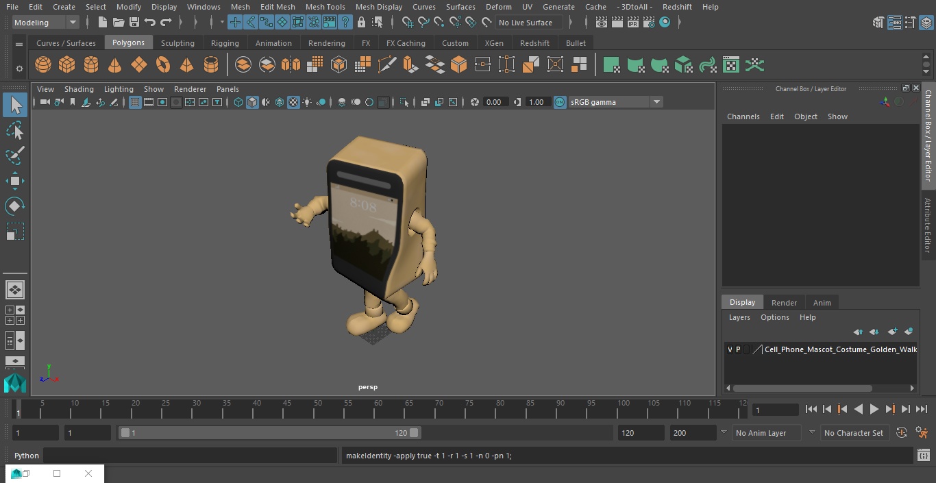 3D model Cell Phone Mascot Costume Golden Walking