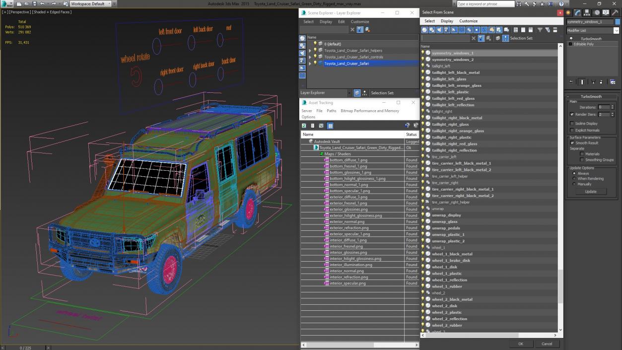 3D model Toyota Land Cruiser Safari Green Dirty Rigged