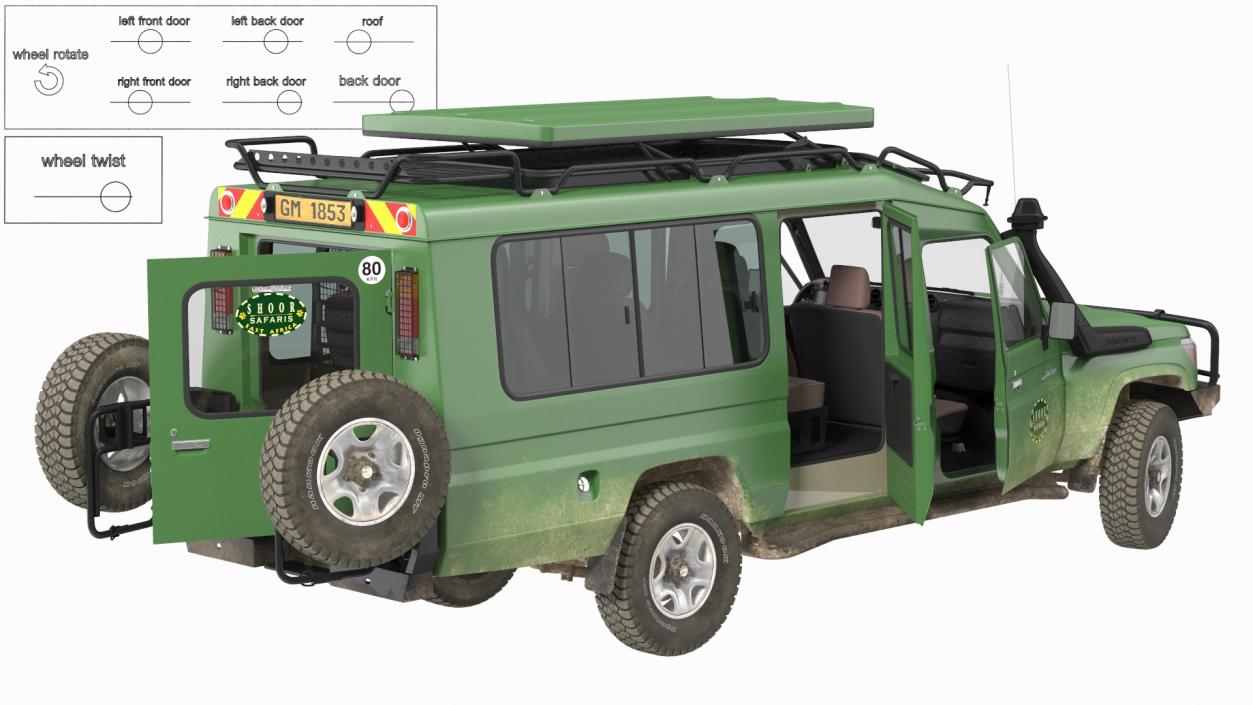 3D model Toyota Land Cruiser Safari Green Dirty Rigged