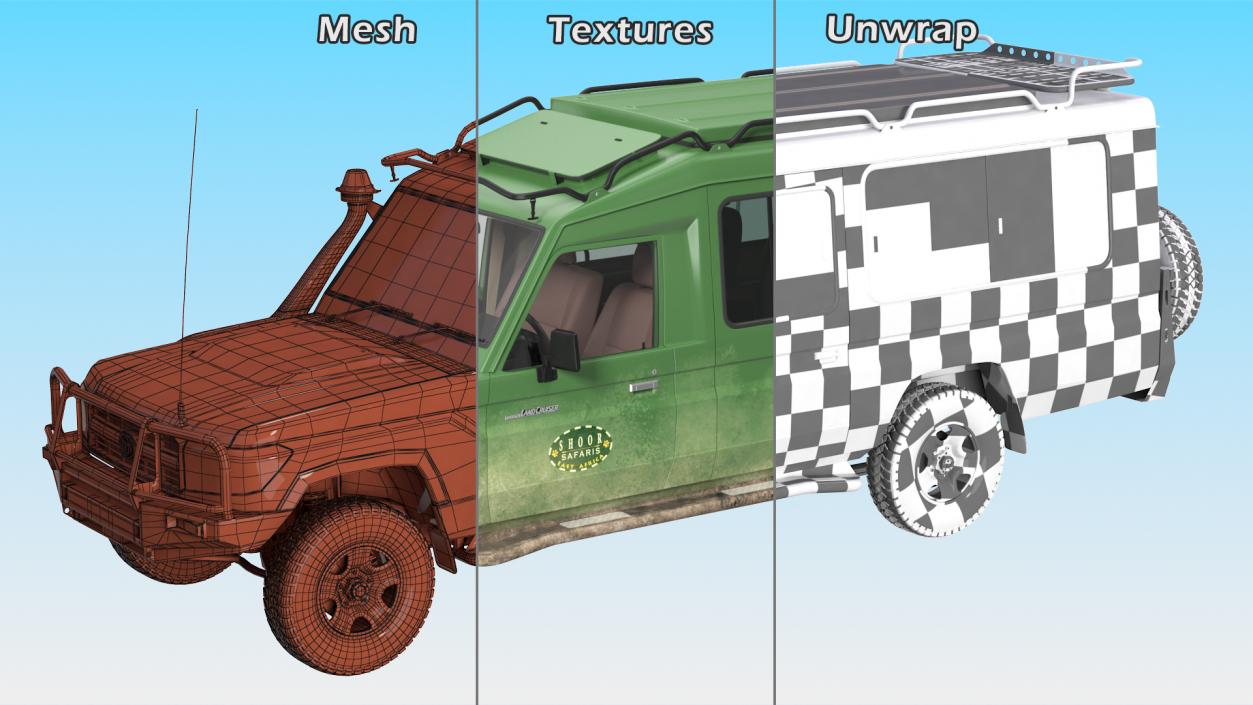 3D model Toyota Land Cruiser Safari Green Dirty Rigged