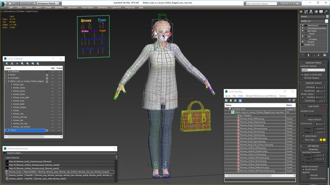 Elderly Lady in Casual Clothes Rigged 3D