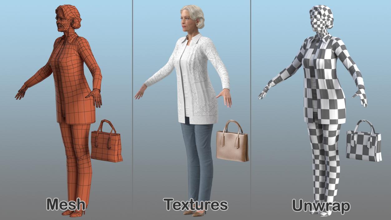 Elderly Lady in Casual Clothes Rigged 3D