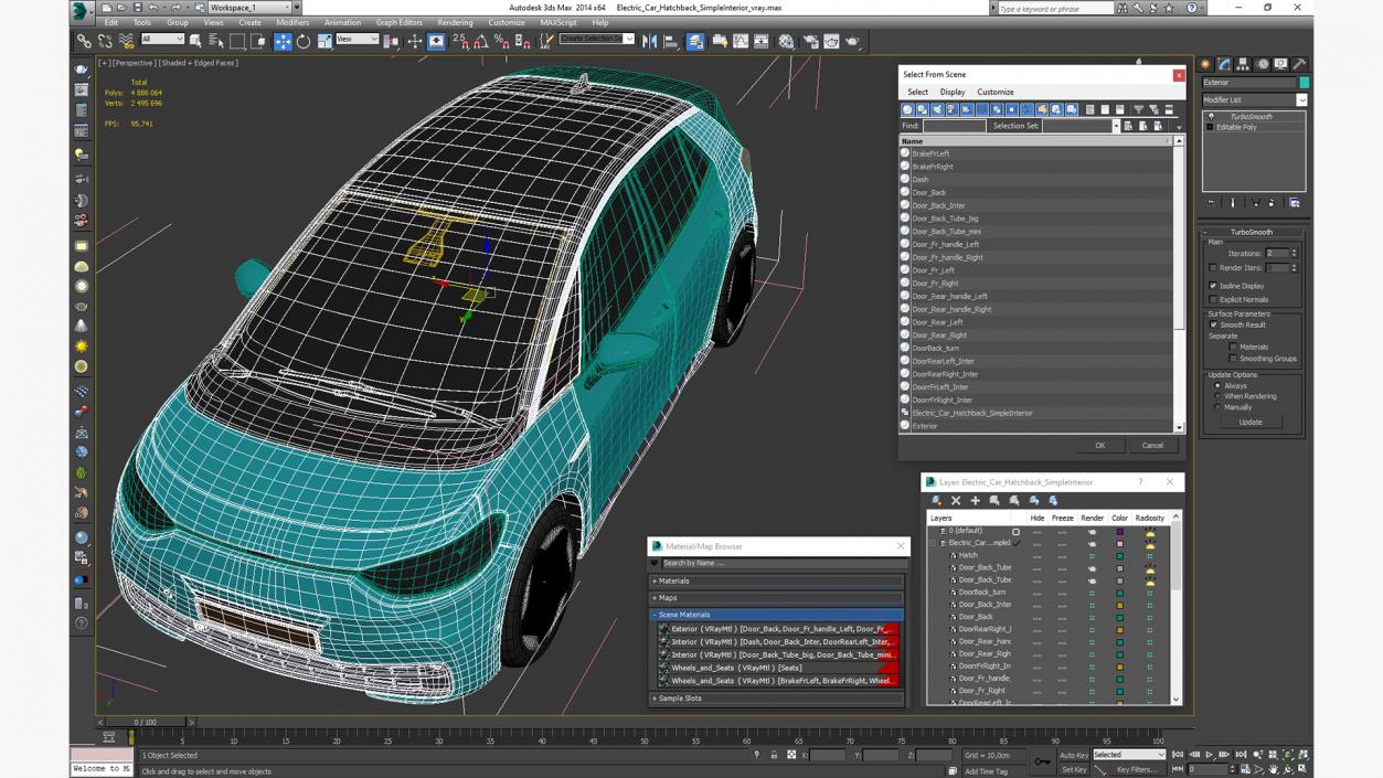 3D Electric Car Hatchback Simple Interior model