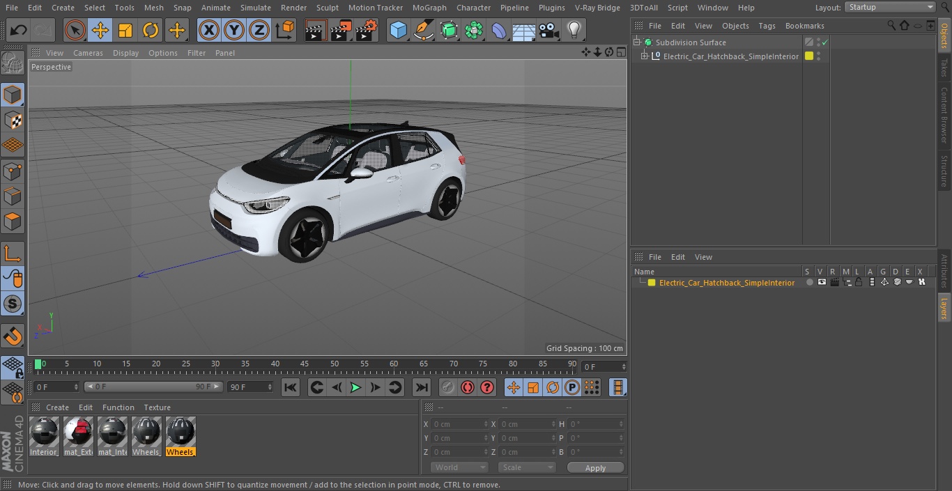 3D Electric Car Hatchback Simple Interior model