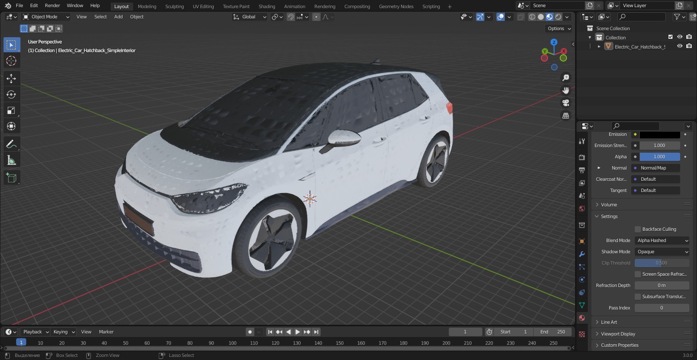 3D Electric Car Hatchback Simple Interior model