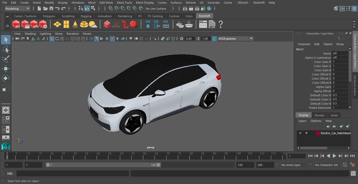 3D Electric Car Hatchback Simple Interior model