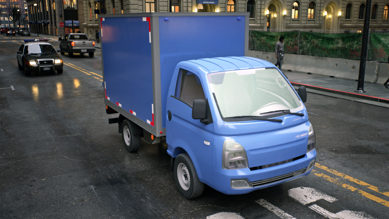 3D Asian Mini Truck Refrigerator Blue Rigged