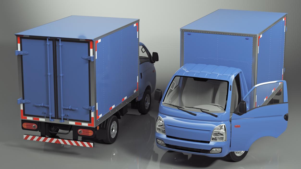 3D Asian Mini Truck Refrigerator Blue Rigged