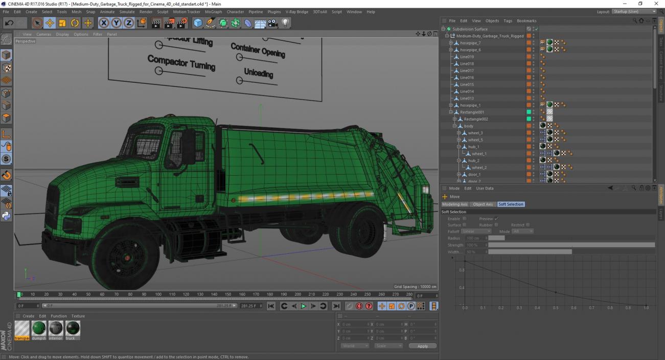 3D Medium-Duty Garbage Truck Rigged for Cinema 4D