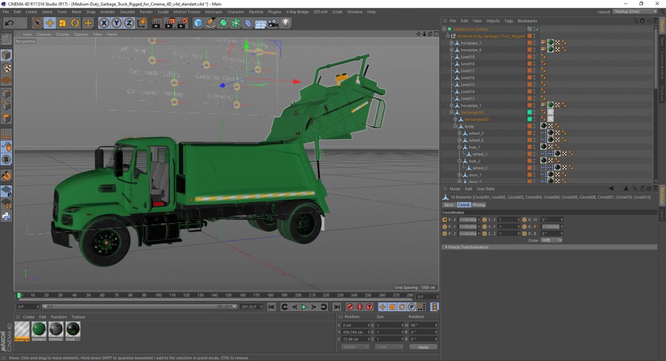 3D Medium-Duty Garbage Truck Rigged for Cinema 4D