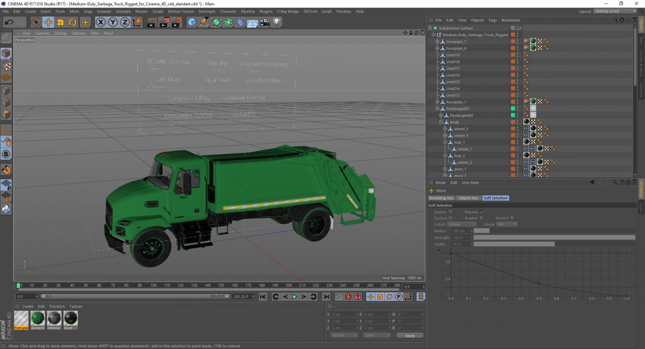 3D Medium-Duty Garbage Truck Rigged for Cinema 4D