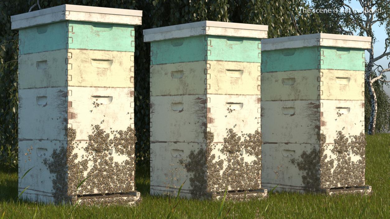 3D model Painted Beehive Brood Box with Bees