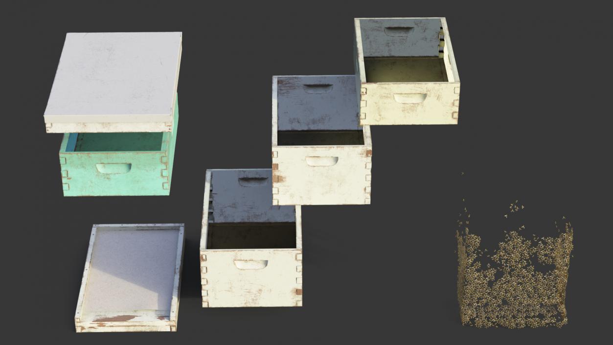 3D model Painted Beehive Brood Box with Bees