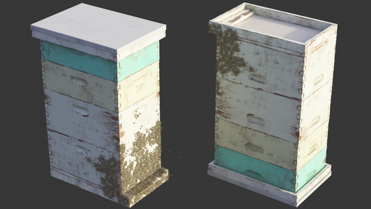 3D model Painted Beehive Brood Box with Bees