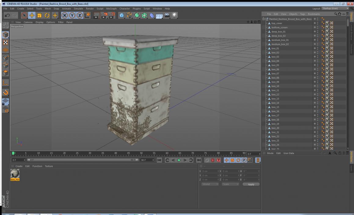 3D model Painted Beehive Brood Box with Bees