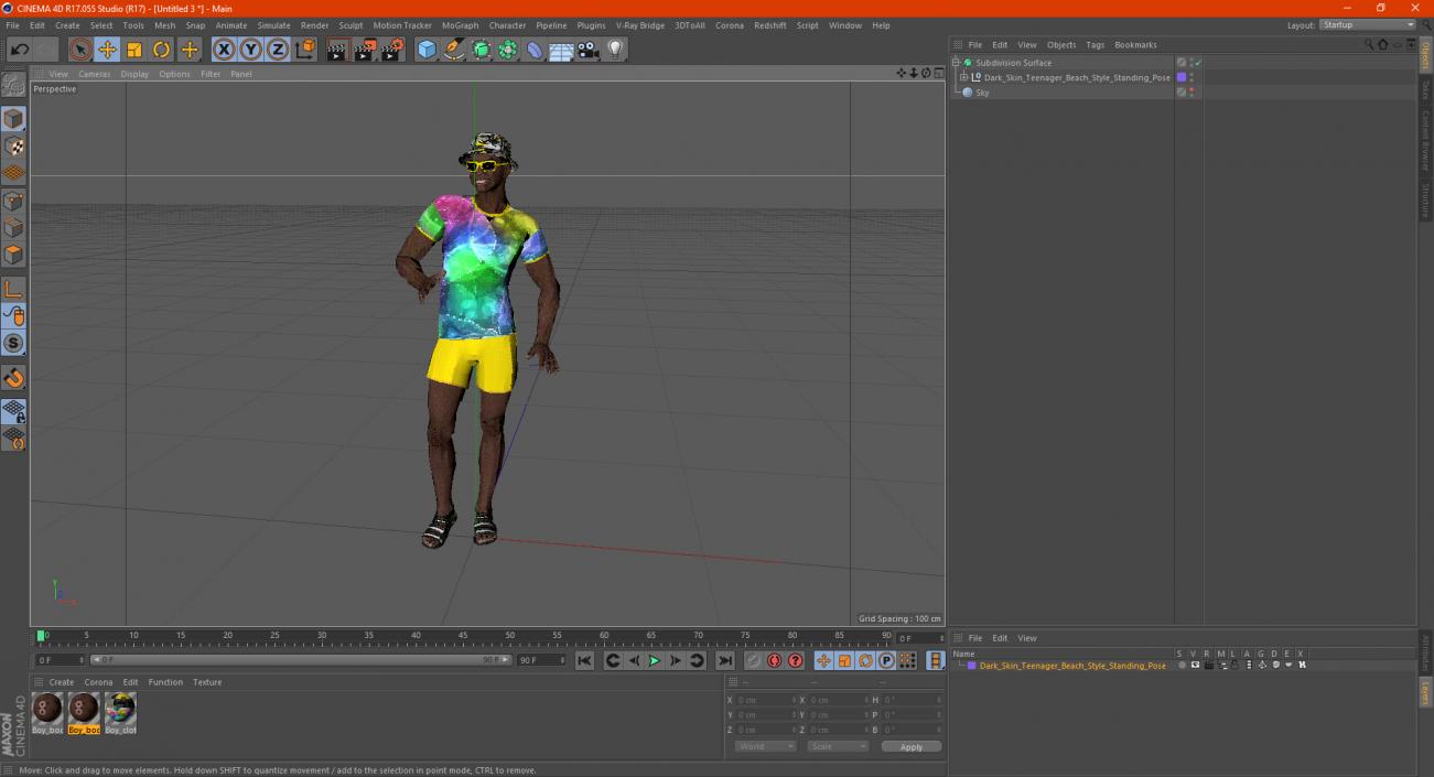 Dark Skin Teenager Beach Style Standing Pose 3D model