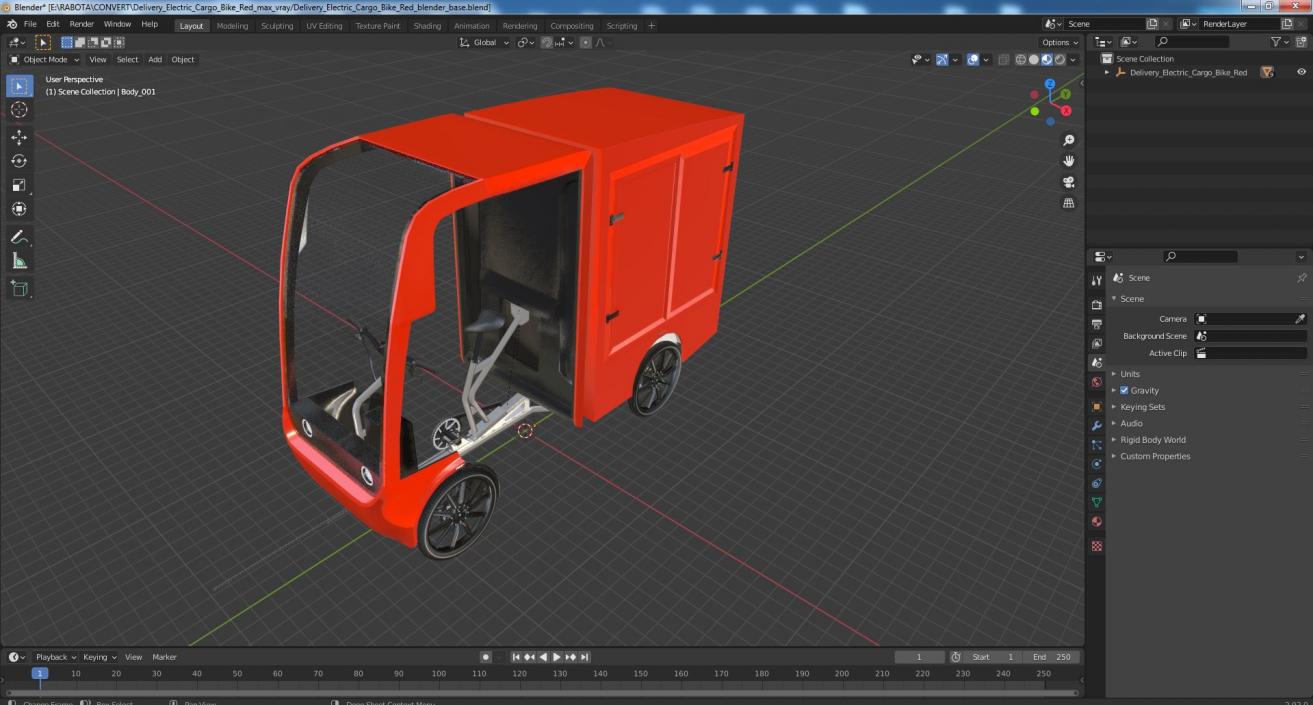 Delivery Electric Cargo Bike Red 3D