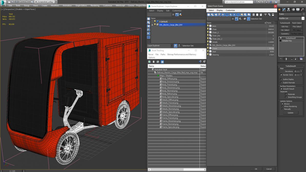 Delivery Electric Cargo Bike Red 3D