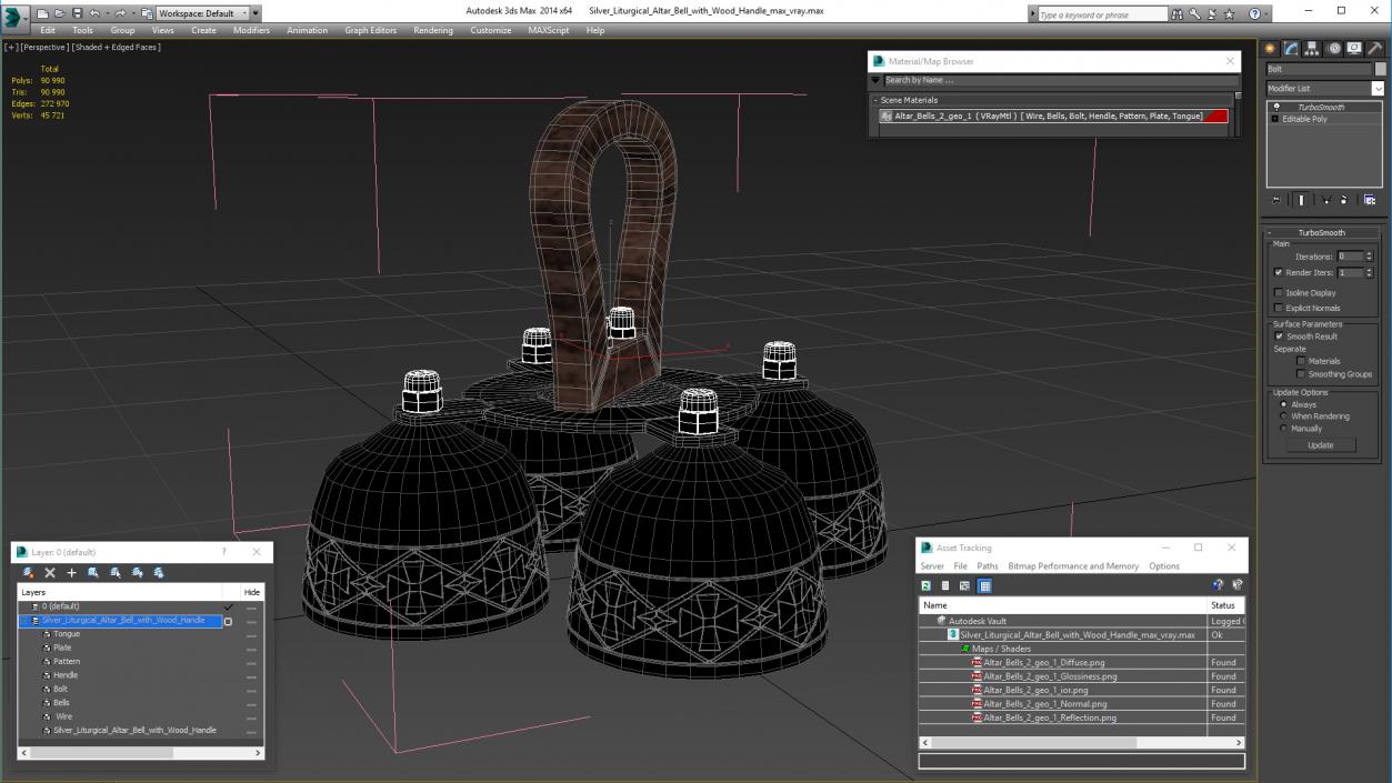 3D model Silver Liturgical Altar Bell with Wood Handle