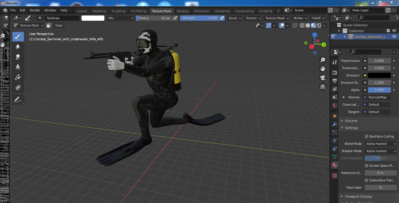 3D model Combat Swimmer with Underwater Rifle APS