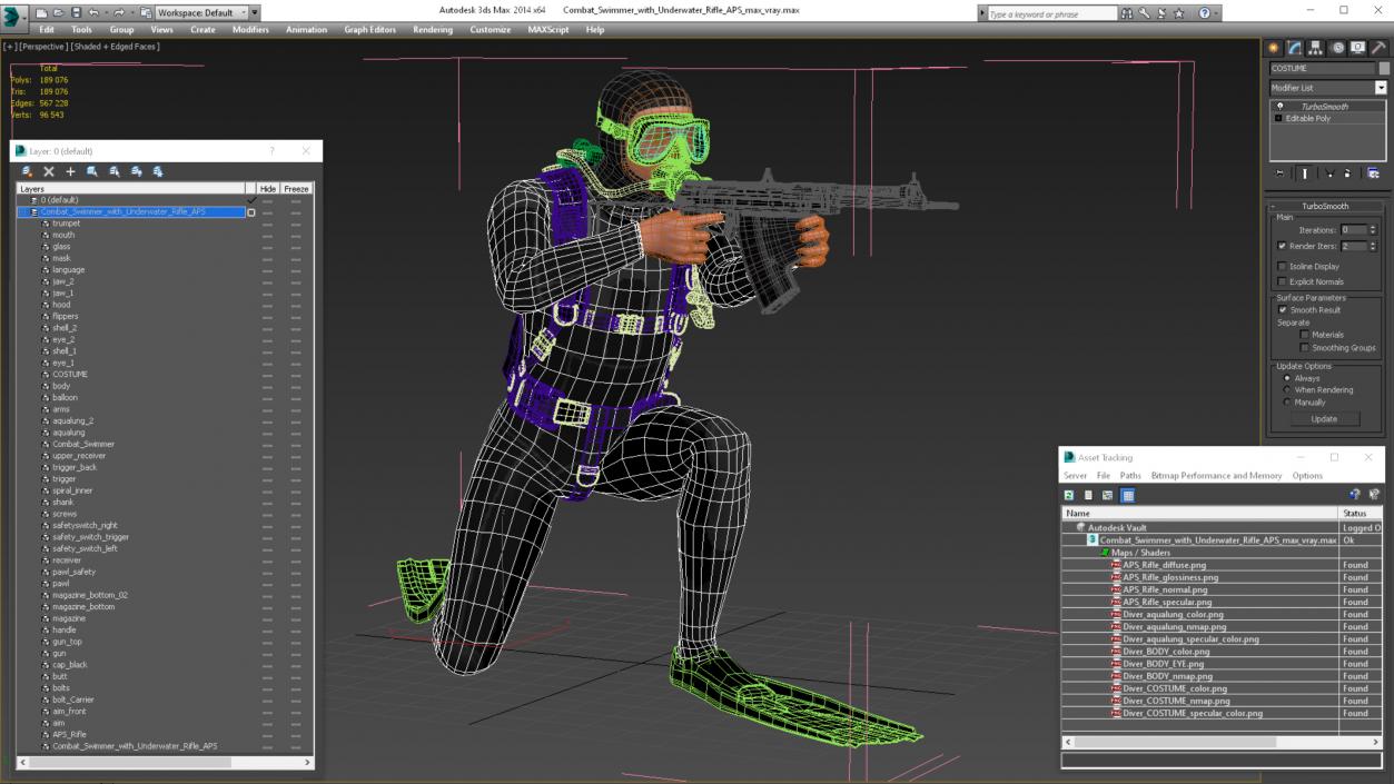 3D model Combat Swimmer with Underwater Rifle APS