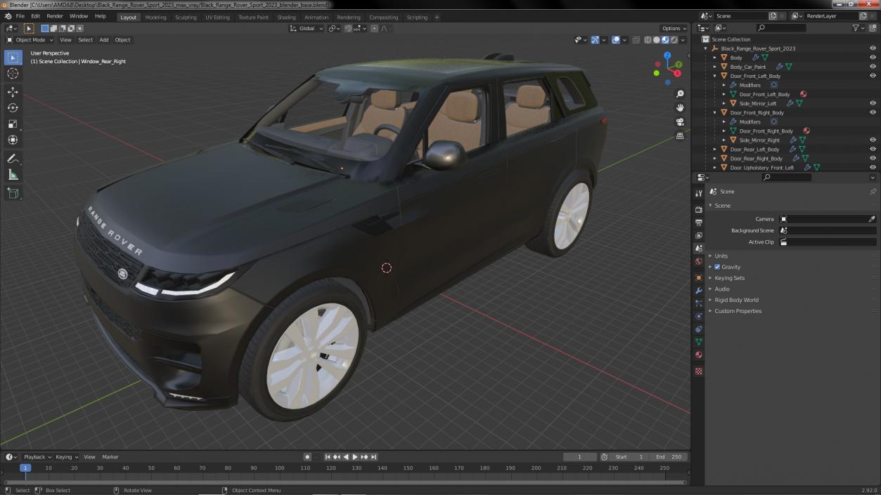 3D Black Range Rover Sport 2023 model