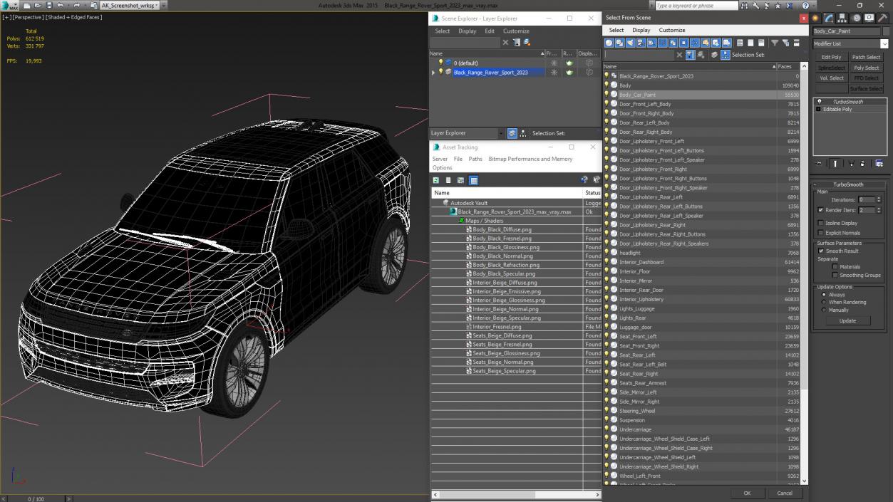 3D Black Range Rover Sport 2023 model