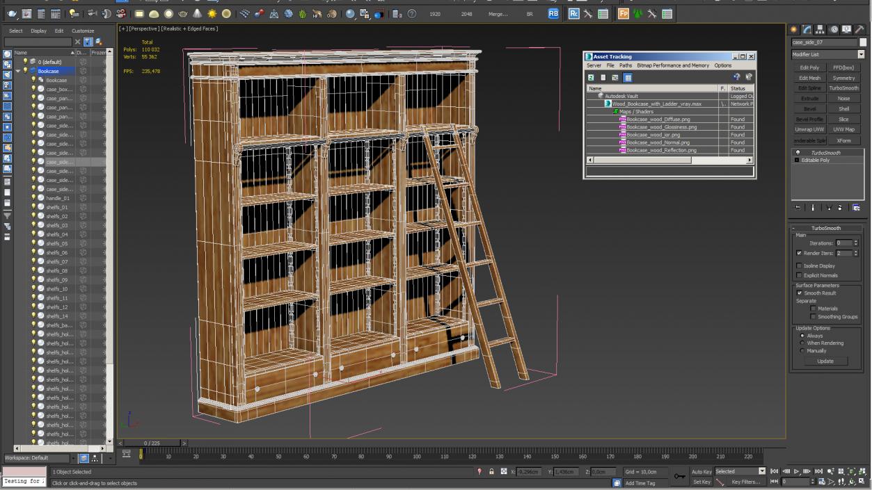 3D model Wood Bookcase with Ladder