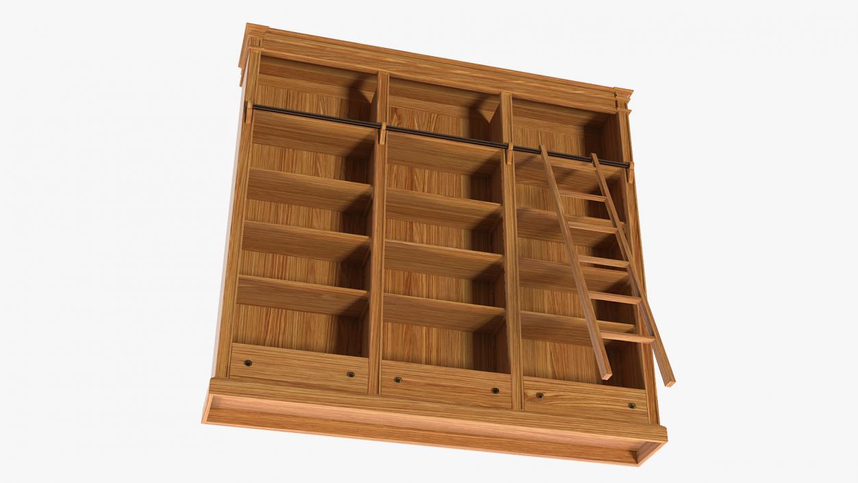 3D model Wood Bookcase with Ladder