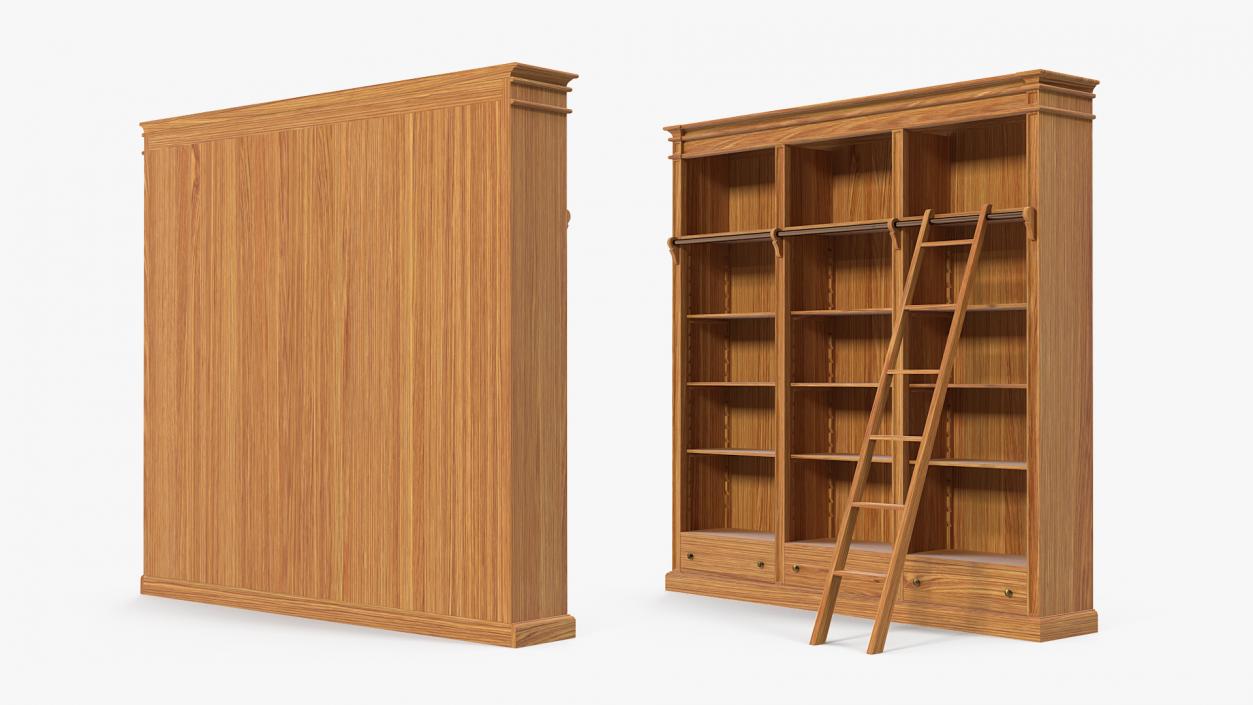 3D model Wood Bookcase with Ladder