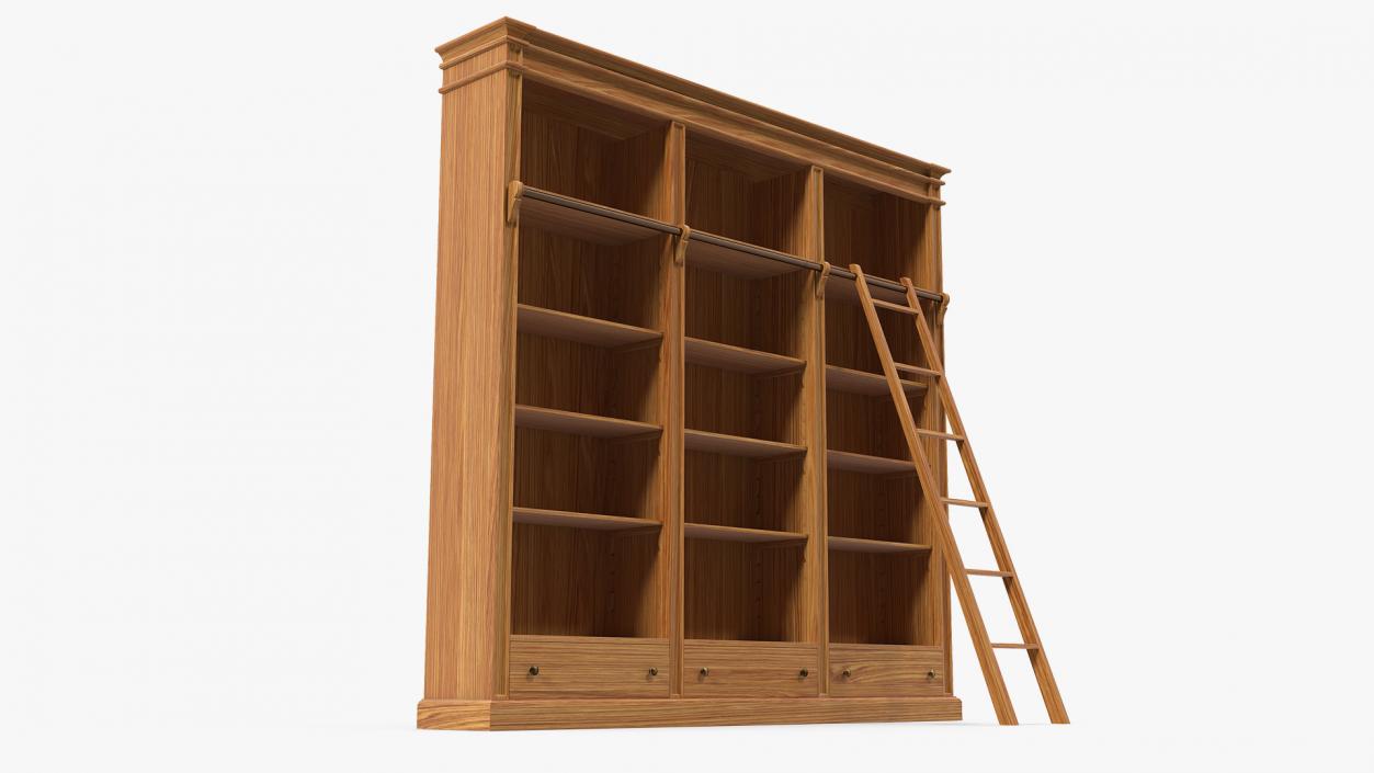 3D model Wood Bookcase with Ladder