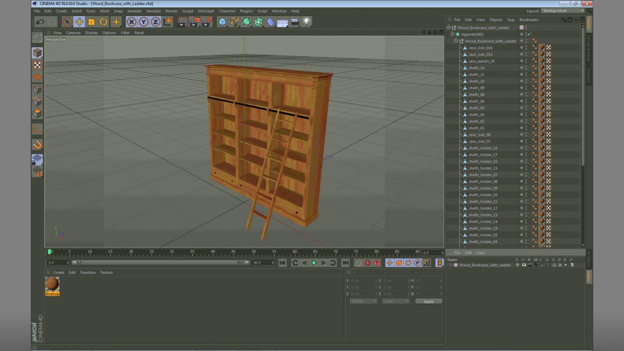 3D model Wood Bookcase with Ladder