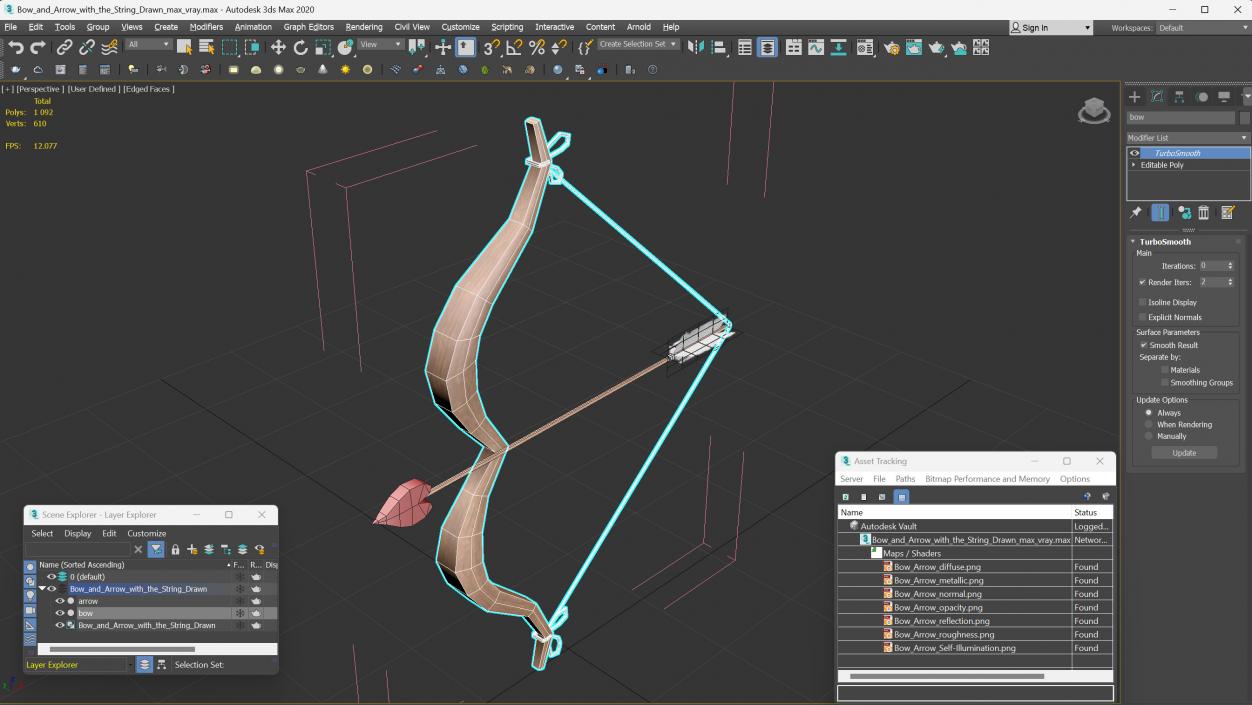 3D model Bow and Arrow with the String Drawn